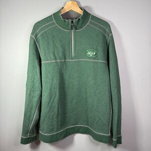 Tommy Bahama New York Jets Football Reversible 1/4 Zip Pullover L Green Gray